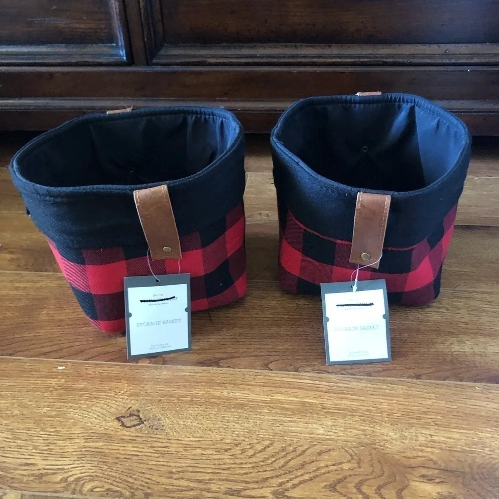 Red buffalo plaid small storage basket set of 2